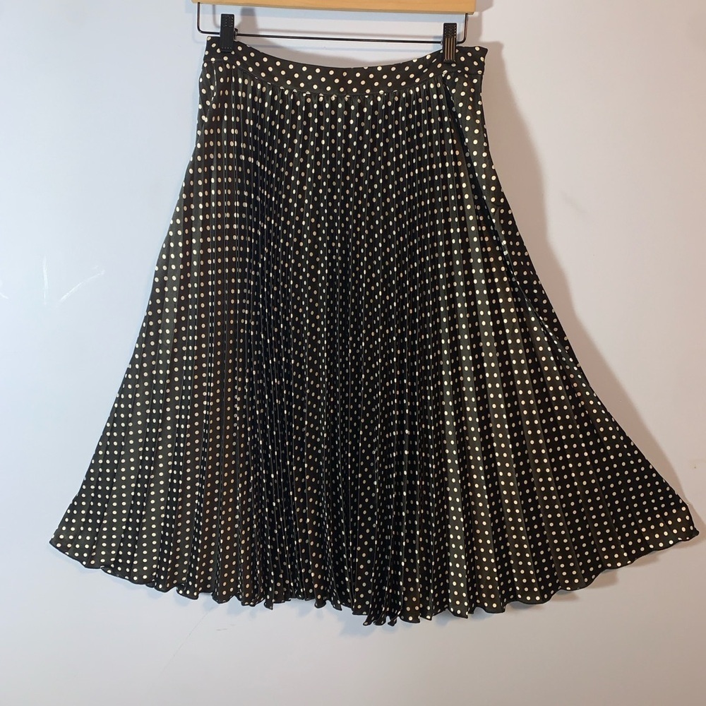 Aakaa Polka Dot Pleated midi satin Skirt black and white size Large NEW